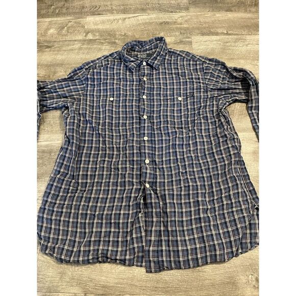 Polo Ralph Lauren Linen Button Up Shirt Men's XL Blue Plaid Breathable‎ Preppy - Picture 5 of 10
